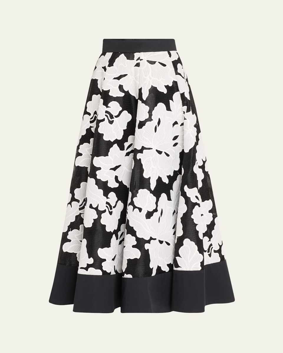 Floral Embroidered Midi Full Skirt